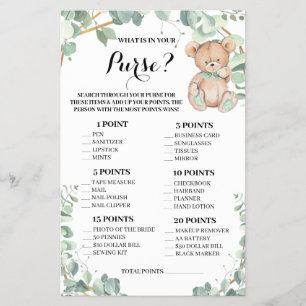 Bear What is in your Purse Baby Shower Game Card
