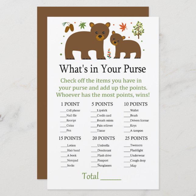 Bear What's in your purse game (Front/Back)
