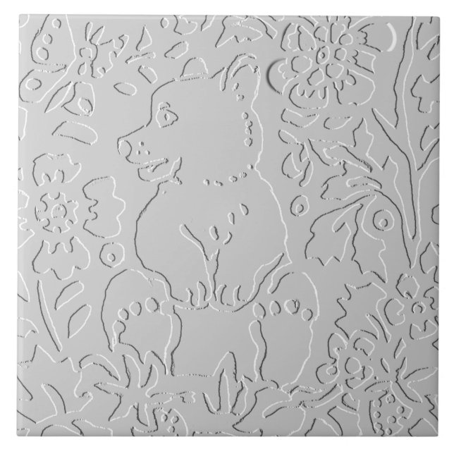 Bear White Grey Black Embossed  Woodland Animal Ceramic Tile (Front)