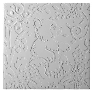 Bear White Grey Black Embossed  Woodland Animal Ceramic Tile