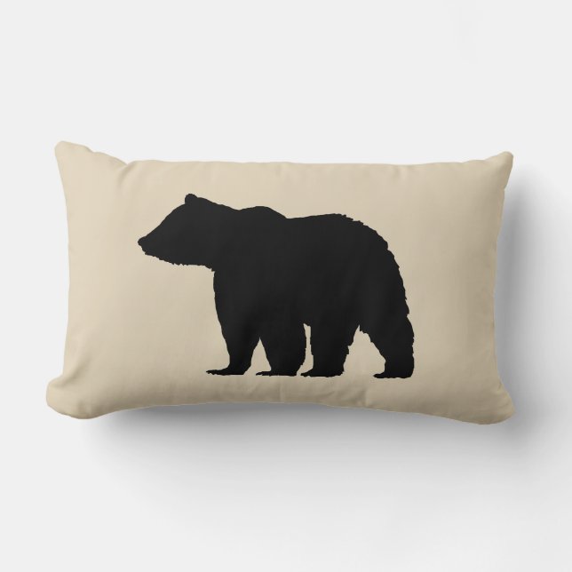 Bear Wilderness Cabin Beige Throw Pillow (Front)