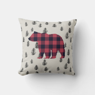 Bear Wilderness Pine Tree Cabin Throw Pillow