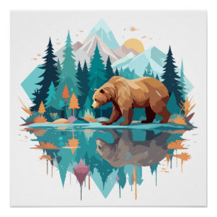 Bear Wildlife Animal Nature Outdoors Watercolor Poster