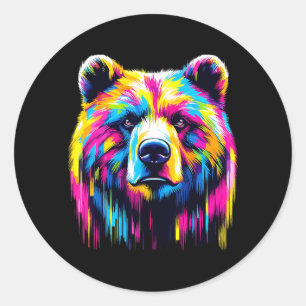 Bear Wildlife Graphic Colourful Grizzly Bear Classic Round Sticker