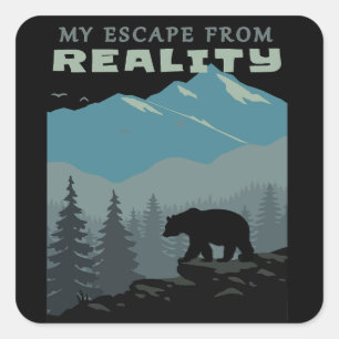 Bear Wildlife Mountains Escape From Reality Hiking Square Sticker