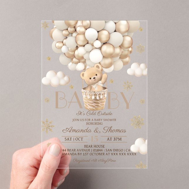 Bear Winter Baby Shower Acrylic Invitations (Insitu (Handheld))