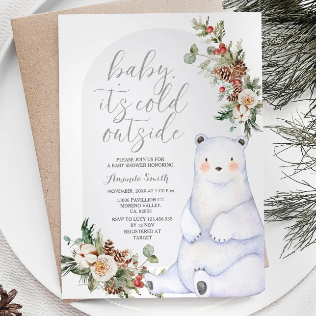 Bear Winter Berries Snowflakes Trees Baby Shower Invitation (Creator Uploaded)
