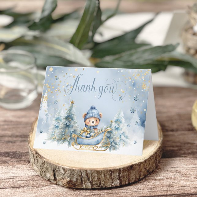 Bear Winter Boy Baby Shower Thank You Card (Creator Uploaded)