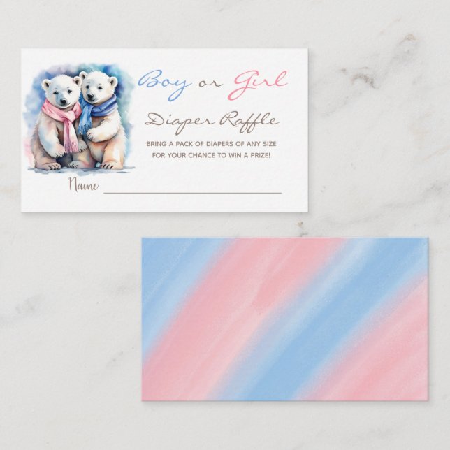 Bear Winter Gender Reveal Diaper Raffle Ticket Enclosure Card (Front/Back)