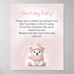 Bear Winter Girl Baby Shower Don't Say Baby Game Poster