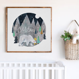 Bear winter mountains moon poster