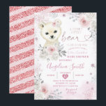 Bear Winter Pastel Pink Snowflake Baby Shower  Invitation<br><div class="desc">Bear Winter Pastel Pink Snowflake Baby Shower invitation</div>