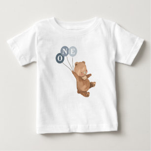 Bear with 3 Blue Balloons 1st Birthday Baby T-Shirt