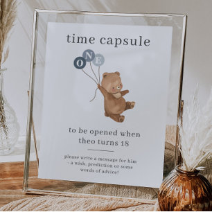 Bear with 3 Blue Balloons Time Capsule Poster