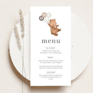 Bear with 3 Brown Balloons - 1st Birthday - Menu