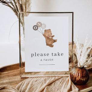 Bear with 3 Brown Balloons Favour Sign