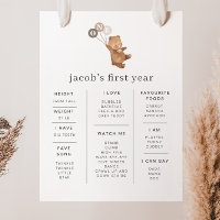 Bear with 3 Brown Balloons Milestone Poster