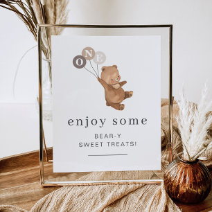 Bear with 3 Brown Balloons Poster