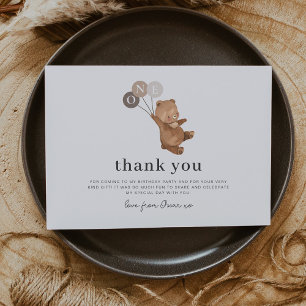 Bear with 3 Brown Balloons - Thank You Card