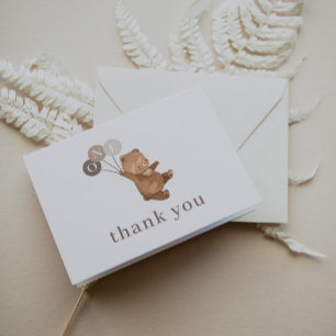Bear with 3 Brown Balloons - Thank You Card