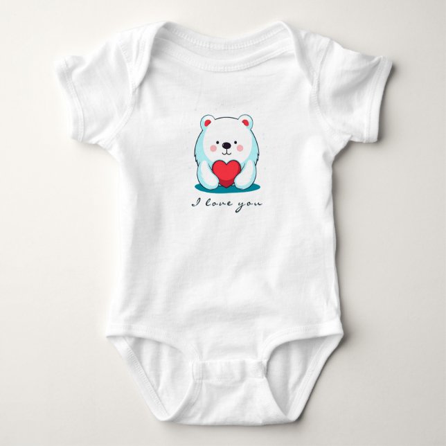 Bear with a heart, personalised baby bodysuit (Front)