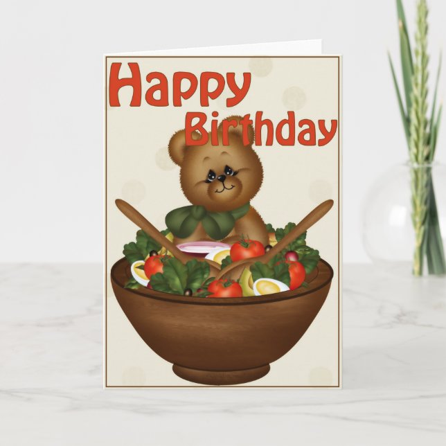 Bear with a Salad Healthy Happy Birthday Card (Front)