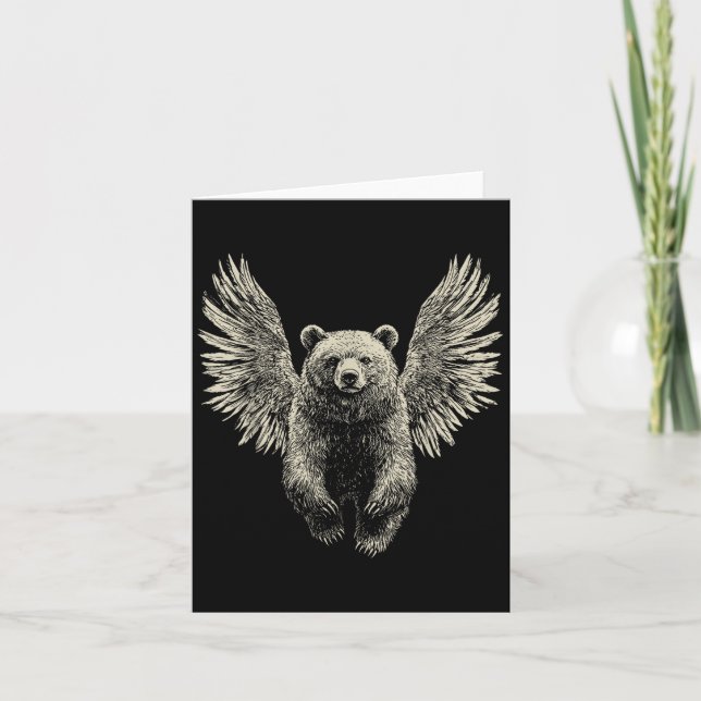 Bear With Angel Wings Retro Wildlife Artwork Flyin Card (Front)
