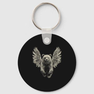 Bear With Angel Wings Retro Wildlife Artwork Flyin Key Ring