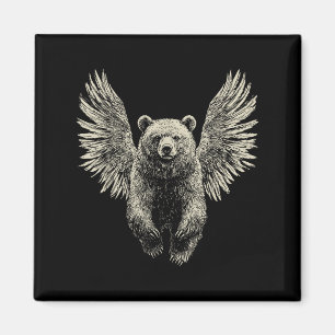 Bear With Angel Wings Retro Wildlife Artwork Flyin Magnet