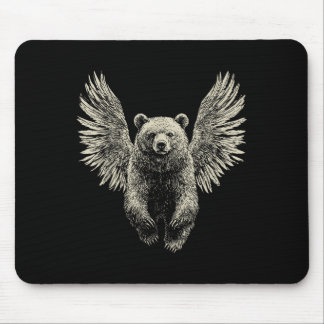 Bear With Angel Wings Retro Wildlife Artwork Flyin Mouse Pad