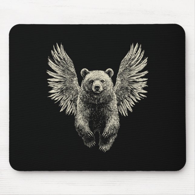 Bear With Angel Wings Retro Wildlife Artwork Flyin Mouse Pad (Front)