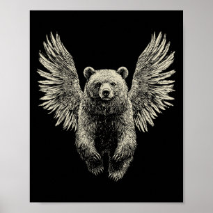 Bear With Angel Wings Retro Wildlife Artwork Flyin Poster