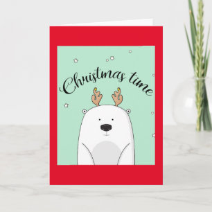 BEAR WITH ANTLERS CHRISTMAS CARD FOR CHILDREN