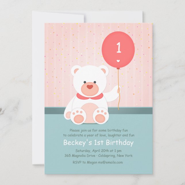 Bear With Ballon Invitation (Front)