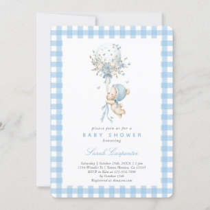 Bear with Balloon Baby Shower Boy Invitation