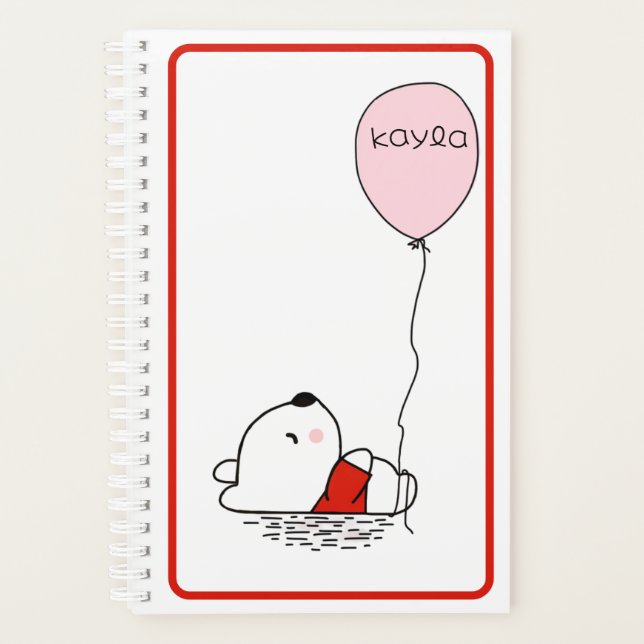 Bear With Balloon Cute Modern Name Planner (Front)