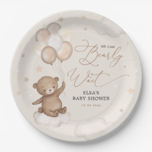 Bear with Balloons Clouds Stars Sky Baby Shower Paper Plate