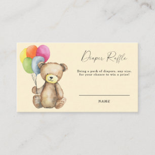 Bear with balloons - gender neutral diaper raffle enclosure card