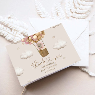 Bear With Balloons Girl Baby Shower Thank You Card