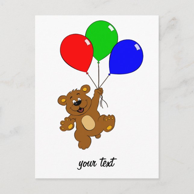 'Bear with balloons' kids postcard (Front)