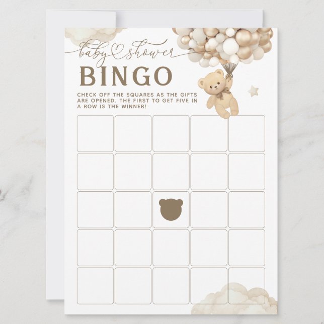 Bear with Balloons Neutral Baby Shower Game Invitation (Front)