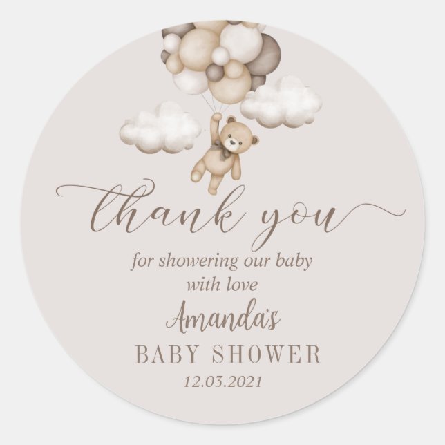 Bear With  Balloons  Thank You Classic Round Sticker (Front)
