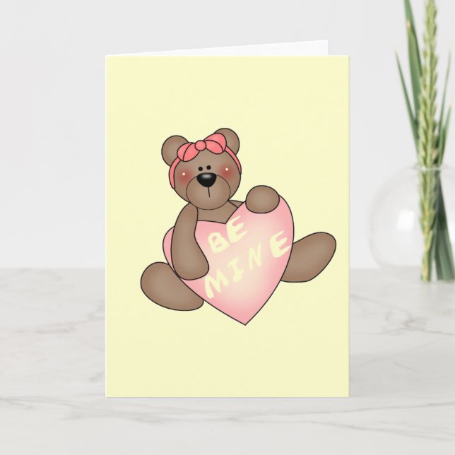Bear with Be Mine Heart Tshirts and Gifts Holiday Card (Front)