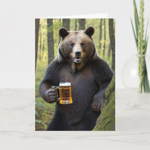 Bear With Beer In Woods Card