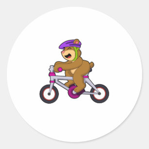 Bear with Bicycle & Helmet Classic Round Sticker