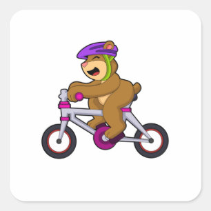 Bear with Bicycle & Helmet Square Sticker