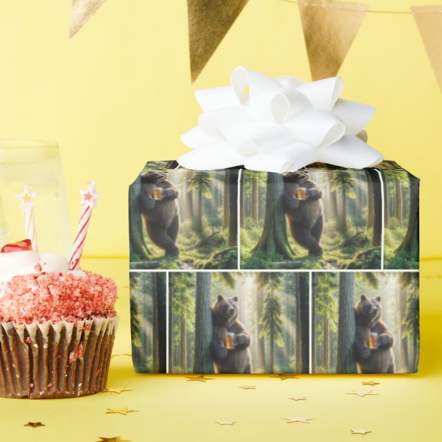 Bear with Birthday Beer Wrapping Paper (Birthday Party)