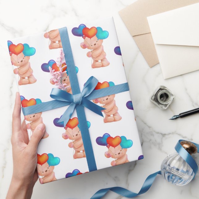 Bear with Birthday Heart Balloon Wrapping Paper (Gifting)