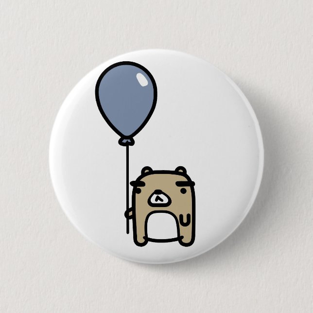 Bear With Blue Balloon 6 Cm Round Badge (Front)