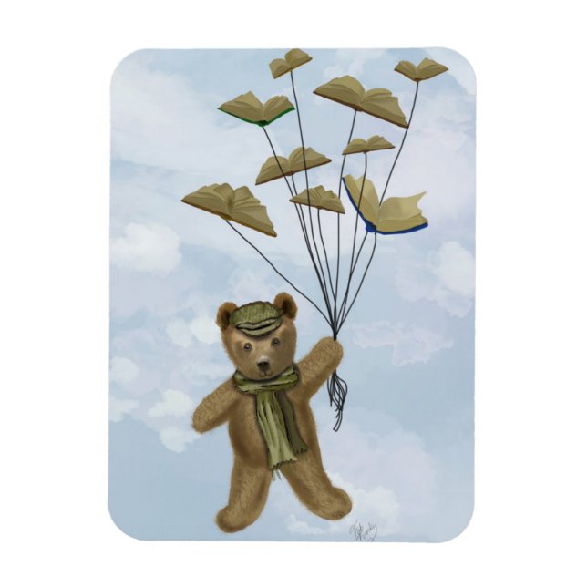 Bear with Book Butterflies 2 Magnet (Vertical)